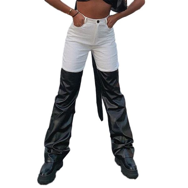 women's pants & capris women spring autumn trousers adults casual style high waist patchwork straight-leg, Black;white 
women's pants & capris women spring autumn trousers adults casual style high waist patchwork straight-leg, Black;white