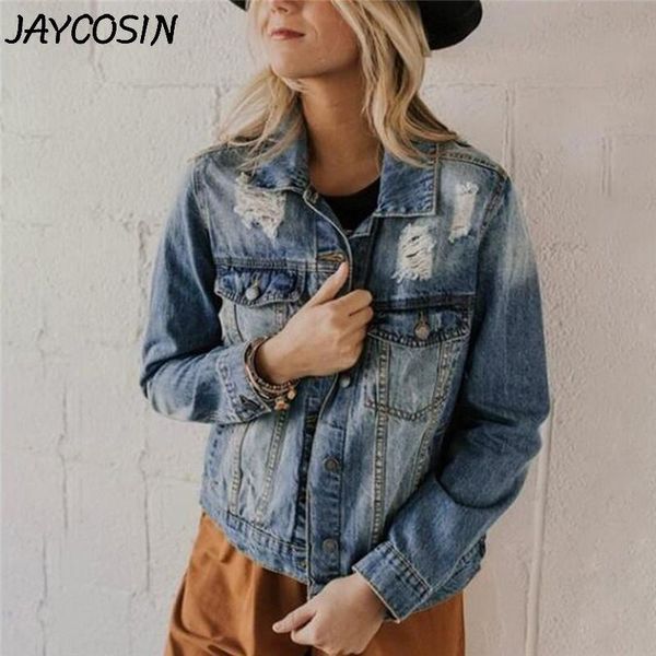 jaycosin women denim coat solid long sleeve turn-down collar hole jean jacket loose casual fashionable female denim outwear, Black;brown
jaycosin women denim coat solid long sleeve turn-down collar hole jean jacket loose casual fashionable female denim outwear, Black;brown