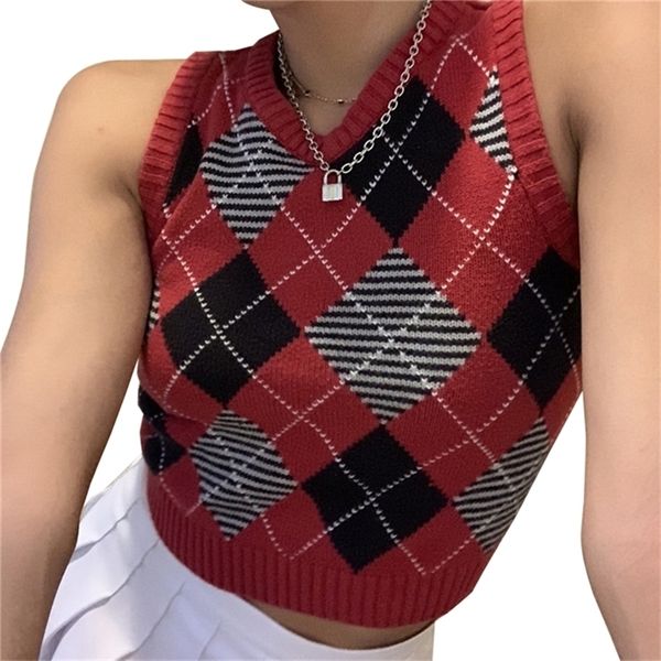 new vintage vest y2k argyle sweater sleeveless plaid knitted crops autumn sweaters for women y201128, Black;white
new vintage vest y2k argyle sweater sleeveless plaid knitted crops autumn sweaters for women y201128, Black;white