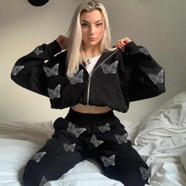 butterfly print fairycore grunge rhinestone 2 piece tracksuits y2k oversized zippper harajuku hoodies sweatpant co-ord set, Black
butterfly print fairycore grunge rhinestone 2 piece tracksuits y2k oversized zippper harajuku hoodies sweatpant co-ord set, Black