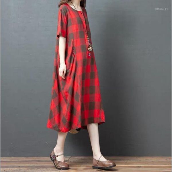 2020 summer new maternity round neck casual cotton linen large plaid medium length dress1, White
2020 summer new maternity round neck casual cotton linen large plaid medium length dress1, White