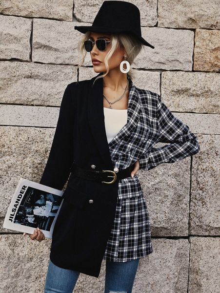 two tone double button pocket blazer c2nq#, White;black
two tone double button pocket blazer c2nq#, White;black