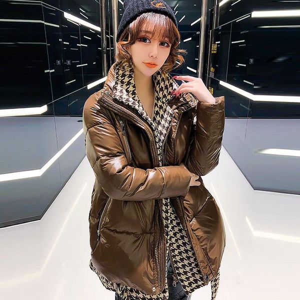 women's down & parkas 2021 autumn winter houndstooth woolen stitching fake two piece double collar cotton padded jacket women thick par, Black
women's down & parkas 2021 autumn winter houndstooth woolen stitching fake two piece double collar cotton padded jacket women thick par, Black