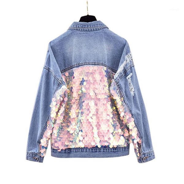 2019 spring new denim jacket female european sequins splice loose denim coats girls students high street jeans coats women1, Black;brown 
2019 spring new denim jacket female european sequins splice loose denim coats girls students high street jeans coats women1, Black;brown