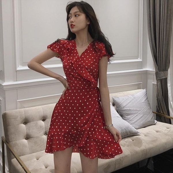 women polka dots summer dress casual short sleeve v neck ruffle dress fashion lace up chiffon dresses female vestidos, Black;gray
women polka dots summer dress casual short sleeve v neck ruffle dress fashion lace up chiffon dresses female vestidos, Black;gray