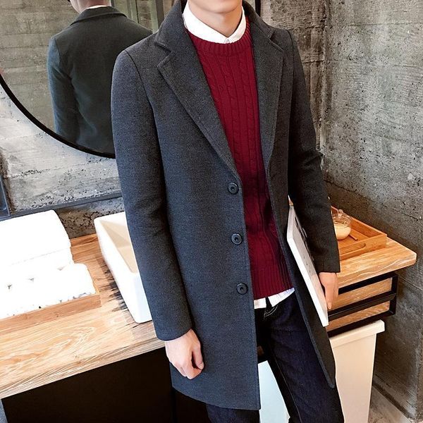 men woolen coat wool autumn and winter new style mid-length slim fit woolen cloth windbreaker fashion fold-down collar co1, Black
men woolen coat wool autumn and winter new style mid-length slim fit woolen cloth windbreaker fashion fold-down collar co1, Black