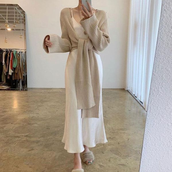 autumn winter 2 piece set chic loose drawstring knitted sweaters women + high waist sling dress french style suit, Gray
autumn winter 2 piece set chic loose drawstring knitted sweaters women + high waist sling dress french style suit, Gray