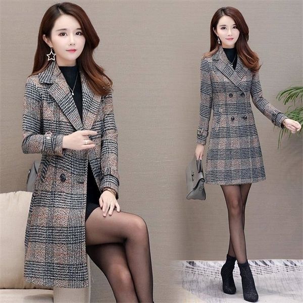 autumn winter wool women plaid pockets blends office work double breasted long coats casual lady slim long sleeve jacket y1126, Black
autumn winter wool women plaid pockets blends office work double breasted long coats casual lady slim long sleeve jacket y1126, Black