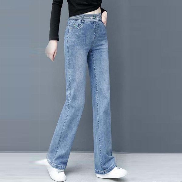 women's jeans spring autumn women high waist female loose casual straight full length wide leg elastic trouser kk0100, Blue
women's jeans spring autumn women high waist female loose casual straight full length wide leg elastic trouser kk0100, Blue