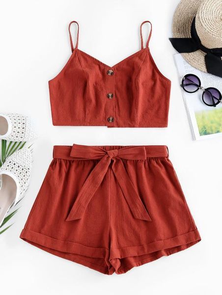 zaful crop and belted shorts women two pieces set fashion buttons cami and elastic shorts women suits1, White
zaful crop and belted shorts women two pieces set fashion buttons cami and elastic shorts women suits1, White