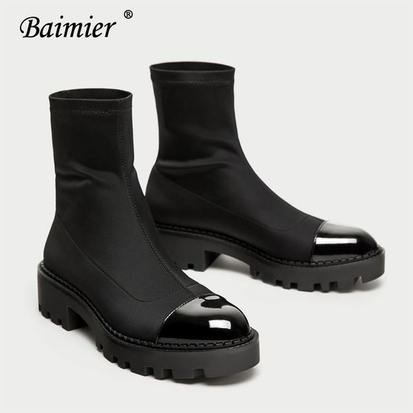 baimier black stretch fabric women sock boots round toe ankle boots for women brand design slip on women platform boots y200723
baimier black stretch fabric women sock boots round toe ankle boots for women brand design slip on women platform boots y200723