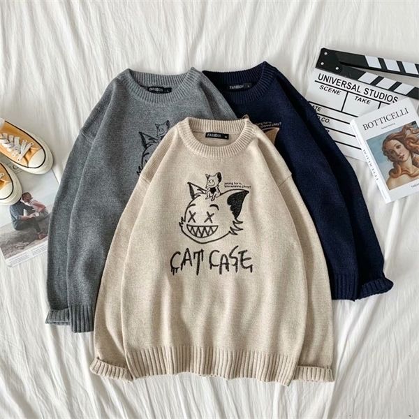 cat case lovely men 2020 winter pullover men's sweaters oversized boy student sweater black grey khaki q1113, White;black
cat case lovely men 2020 winter pullover men's sweaters oversized boy student sweater black grey khaki q1113, White;black