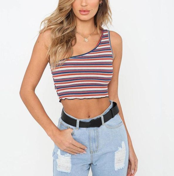 women summer casual striped knitted crop tank one shoulder slim short t-shirt streetwear1, White
women summer casual striped knitted crop tank one shoulder slim short t-shirt streetwear1, White