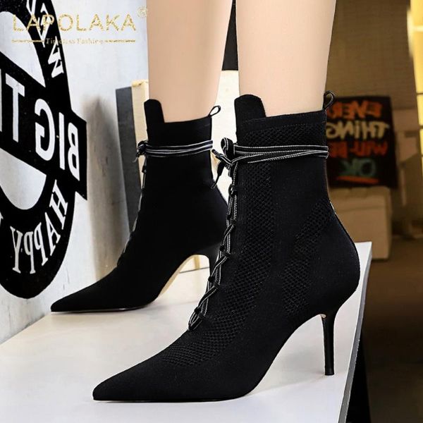lapolaka new shoealce stretch breathable pointed toe elegant thin high heels ankle boots female sock boots woman shoes, Black
lapolaka new shoealce stretch breathable pointed toe elegant thin high heels ankle boots female sock boots woman shoes, Black