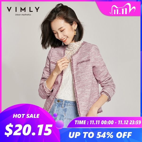 vimly spring autumn tweed short woolen jacket elegant round neck long sleeve pockets vintage female short coat 98109 201030, Black;brown
vimly spring autumn tweed short woolen jacket elegant round neck long sleeve pockets vintage female short coat 98109 201030, Black;brown