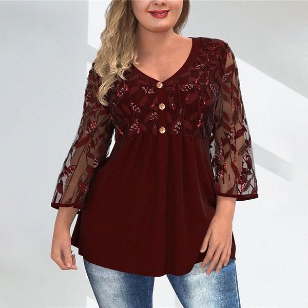 women's plus size blouse shirt leaf sequins lace long sleeve v neck streetwear daily going out polyester fall spring wine l2q6#, Black
women's plus size blouse shirt leaf sequins lace long sleeve v neck streetwear daily going out polyester fall spring wine l2q6#, Black