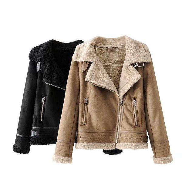 women's leather & faux winter motorcycle lambs wool coat female pilot thick warm shearling coats suede jackets biker jacket, Black
women's leather & faux winter motorcycle lambs wool coat female pilot thick warm shearling coats suede jackets biker jacket, Black