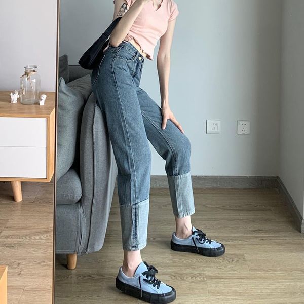 women's jeans straight high waist vintage contrast color stitching autumn 2021 korean style loose capri-pants cuffs, Blue
women's jeans straight high waist vintage contrast color stitching autumn 2021 korean style loose capri-pants cuffs, Blue