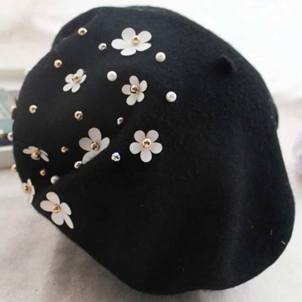 new women beret hat fashion solid wool manual nail bead fower berets floral ladies french artist beret hat female accessories, Blue;gray
new women beret hat fashion solid wool manual nail bead fower berets floral ladies french artist beret hat female accessories, Blue;gray
