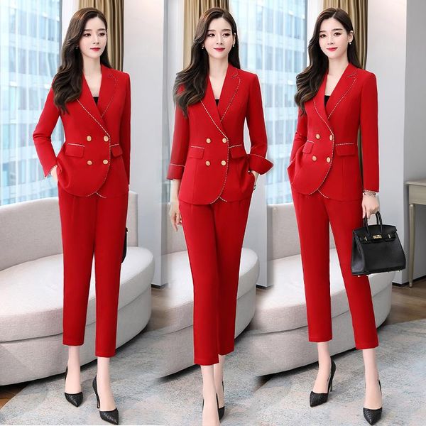 women's two piece pants 2021 spring office ladies pantsuit red business classic double-breasted blazer set formal suits, White
women's two piece pants 2021 spring office ladies pantsuit red business classic double-breasted blazer set formal suits, White