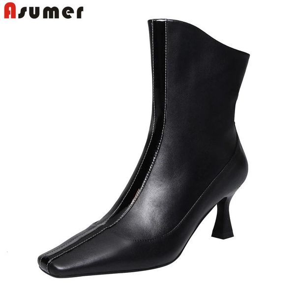ASUMER fashion new genuine leather boots square toe zip ankle boots mixed colors high heels autumn winter women 2020, Black
ASUMER fashion new genuine leather boots square toe zip ankle boots mixed colors high heels autumn winter women 2020, Black