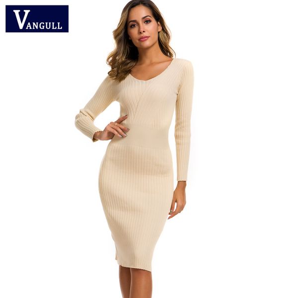 vangull autumn knitting cotton dress women long sleeve v-neck sheath mid-calf dress winter warm slim pullovers sweater dress 201125, Black;gray
vangull autumn knitting cotton dress women long sleeve v-neck sheath mid-calf dress winter warm slim pullovers sweater dress 201125, Black;gray