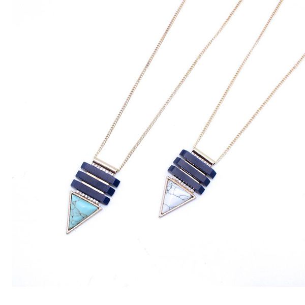 

pendant necklaces large triangle kallaite howlite natural stone gold chain crystal jeweled geometricaccessories jewelry, Silver