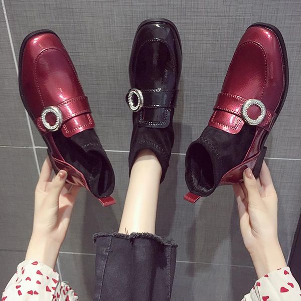boots crystal round buckle riding women japanned leather shoes ins toe chunky low heels botas flock skinny booties, Black
boots crystal round buckle riding women japanned leather shoes ins toe chunky low heels botas flock skinny booties, Black