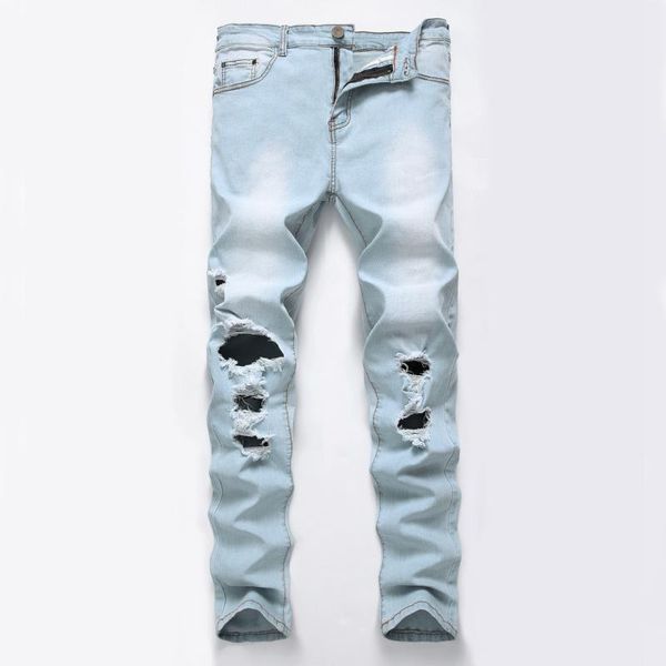 new young men's light blue big hole ripped jeans slim fit stretch street fashion trend denim trousers male casual outwears pants
new young men's light blue big hole ripped jeans slim fit stretch street fashion trend denim trousers male casual outwears pants
