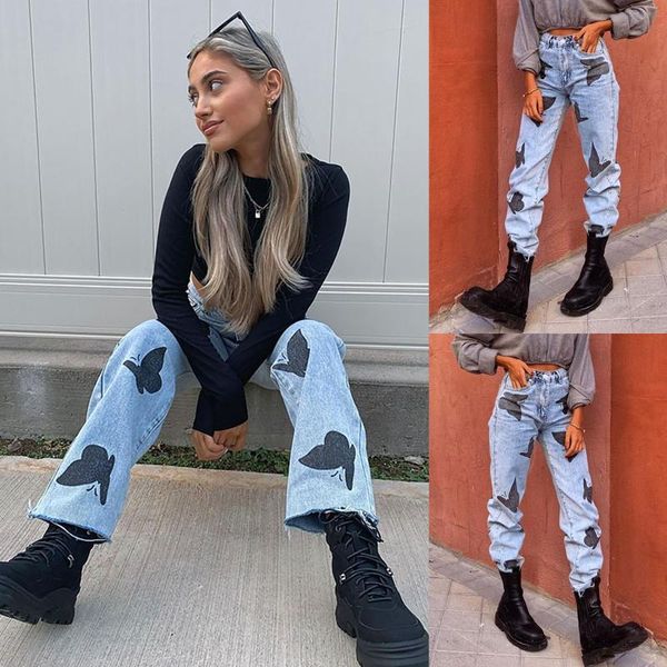 2021 fashion women's jeans high-waisted thin frayed butterfly print denim trousers pants vintage streetwear pants jeans woman 31, Blue
2021 fashion women's jeans high-waisted thin frayed butterfly print denim trousers pants vintage streetwear pants jeans woman 31, Blue