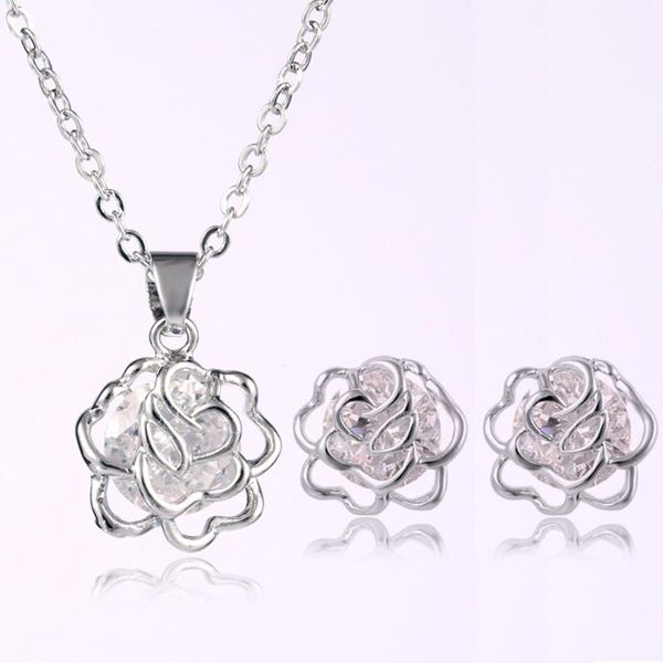 fashion copper alloy jewelry crystal snowflake necklace earrings jewelry sets for women, Silver
fashion copper alloy jewelry crystal snowflake necklace earrings jewelry sets for women, Silver