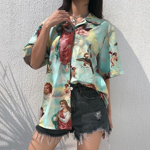 women's blouses & shirts europe and the united states 2021 spring/summer modern retro angel printed shirt jacket woman, White
women's blouses & shirts europe and the united states 2021 spring/summer modern retro angel printed shirt jacket woman, White
