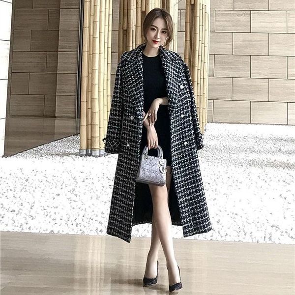 women 2021 autumn winter elegant tweed wool fashion plaid long coats vintage female woolen overcoat casual warm outerwear b490, Black
women 2021 autumn winter elegant tweed wool fashion plaid long coats vintage female woolen overcoat casual warm outerwear b490, Black