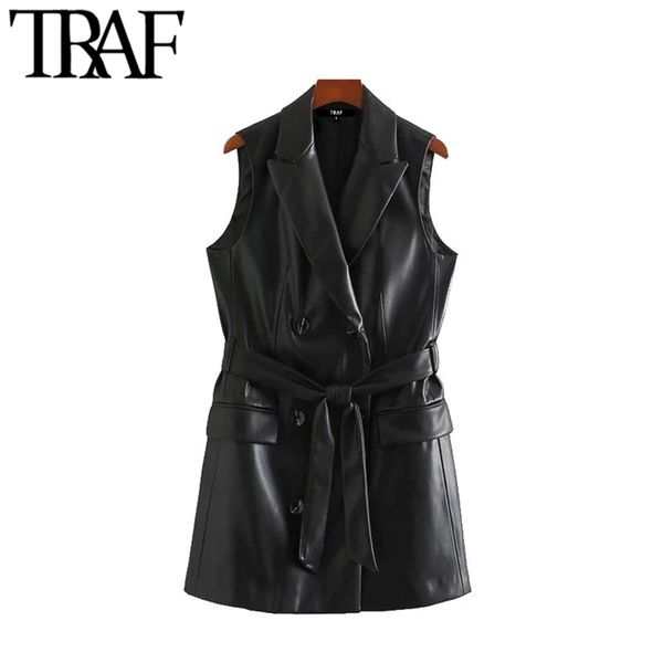 traf women street fashion double breasted pu faux leather waistcoat vintage with belt pockets female outerwear chic 201102, Black;white
traf women street fashion double breasted pu faux leather waistcoat vintage with belt pockets female outerwear chic 201102, Black;white