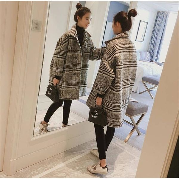 women blend coat autumn winter turn-down collar long jacket coat fashion grid loose wool coat female plus size casual overcoat 201217, Black
women blend coat autumn winter turn-down collar long jacket coat fashion grid loose wool coat female plus size casual overcoat 201217, Black