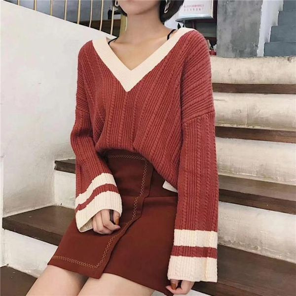 women's sweaters korea fashion female sweater v neck patchwork loose pullover soft knitted spring autumn women, White;black
women's sweaters korea fashion female sweater v neck patchwork loose pullover soft knitted spring autumn women, White;black