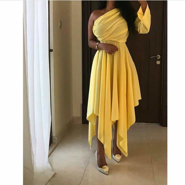 setwell one shoulder a-line evening dresses long sleeve backless pleated tea length prom party gowns, Black;red
setwell one shoulder a-line evening dresses long sleeve backless pleated tea length prom party gowns, Black;red