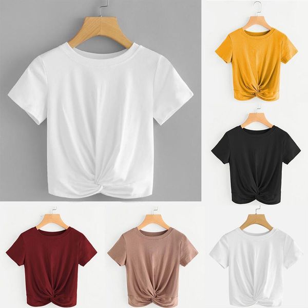 basic t shirt women casual loose solid o neck short sleeve twist front crop tee daily school office poleras mujer #sw, White
basic t shirt women casual loose solid o neck short sleeve twist front crop tee daily school office poleras mujer #sw, White