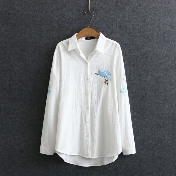 xl-4xl plus size female long sleeve cotton complete bird embroidered a-line blouse s t4ap, White
xl-4xl plus size female long sleeve cotton complete bird embroidered a-line blouse s t4ap, White
