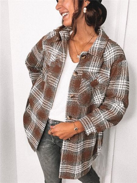 women casual loose long-sleeved woolen coat autumn winter fashion plaid stitching lapel neck blouse single-breasted coat jacket, Black;brown
women casual loose long-sleeved woolen coat autumn winter fashion plaid stitching lapel neck blouse single-breasted coat jacket, Black;brown