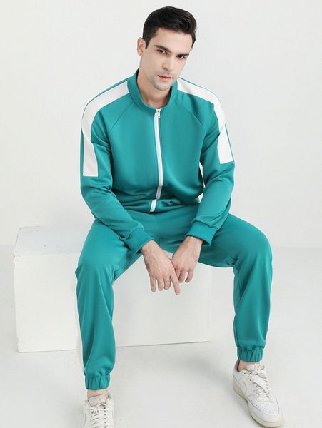 men raglan sleeve contrast side seam jacket & sweatpants r1is#, Gray 
men raglan sleeve contrast side seam jacket & sweatpants r1is#, Gray