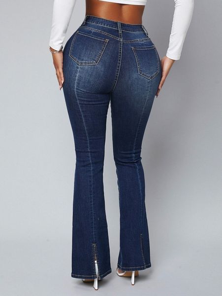 sxy dark wash ripped split hem bootcut jeans n0xs#, Blue 
sxy dark wash ripped split hem bootcut jeans n0xs#, Blue