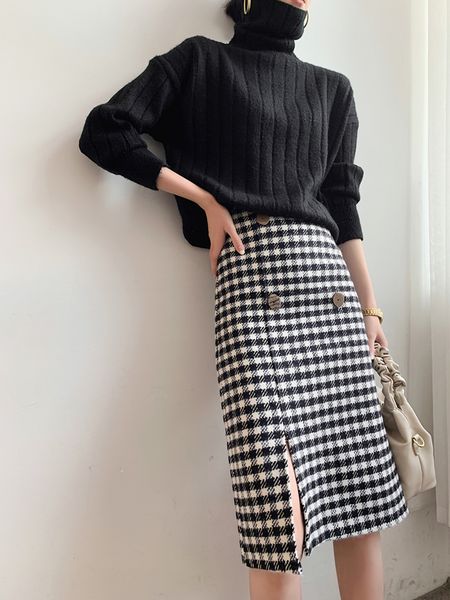 2021 new the new houndstooth woolen korean style temperament all-match thinner, one-step split a-line skirt e7su, Black
2021 new the new houndstooth woolen korean style temperament all-match thinner, one-step split a-line skirt e7su, Black