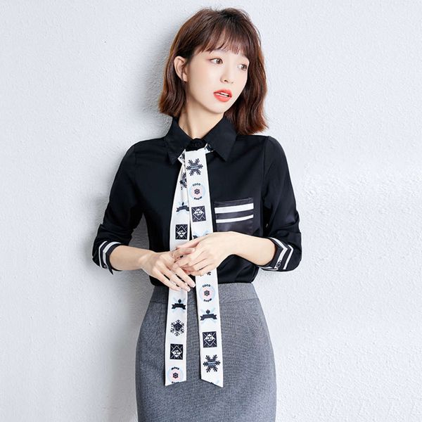 foreign style black shirt 2021 spring and autumn new korean fashion personality dign tie chiffon female, White
foreign style black shirt 2021 spring and autumn new korean fashion personality dign tie chiffon female, White