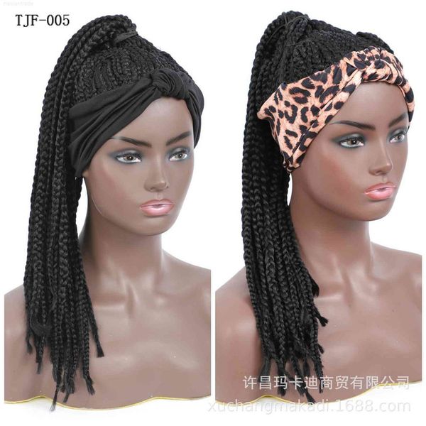 new women's leopard scarf wig chemical fiber dirty braid head cover, Black