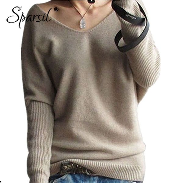 sparsil women spring v neck cashmere sweater batwing sleeve solid color knitted pulloves fashion soft wool knitwear plus size 201223, White;black
sparsil women spring v neck cashmere sweater batwing sleeve solid color knitted pulloves fashion soft wool knitwear plus size 201223, White;black