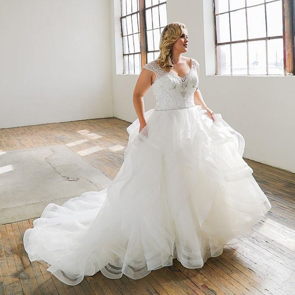 2021 new luxury ruffles organza wedding es cap sleeve v neck sparkling beading ball gown bridal robe de mariage eoe9, White
2021 new luxury ruffles organza wedding es cap sleeve v neck sparkling beading ball gown bridal robe de mariage eoe9, White