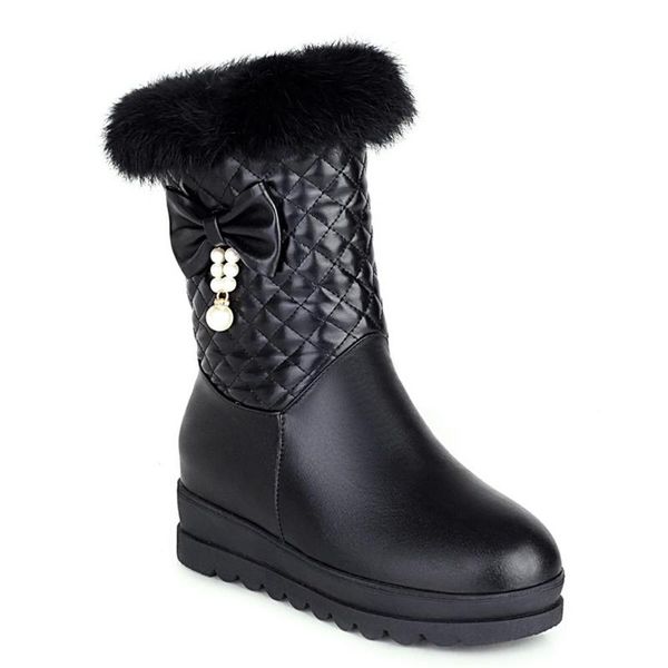 flat-bottomed thick furry winter warm women's boots waterproof platform bow knot pearl metal string cute mid-calf boots, Black
flat-bottomed thick furry winter warm women's boots waterproof platform bow knot pearl metal string cute mid-calf boots, Black