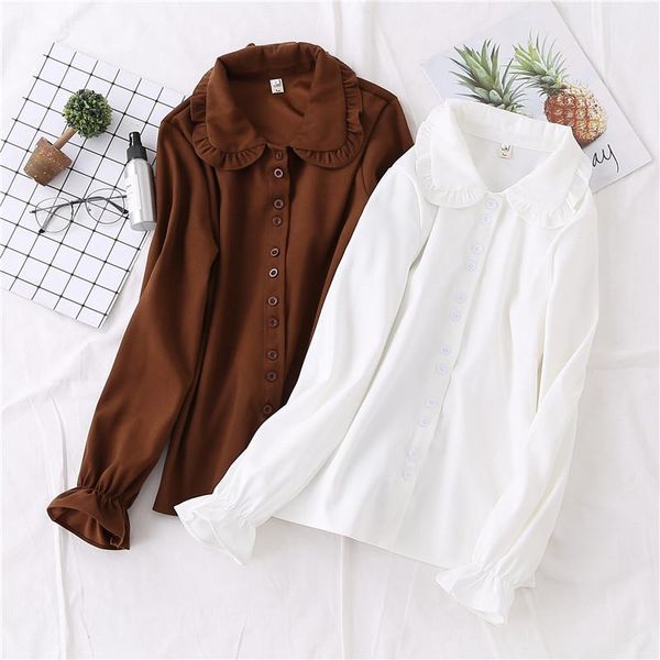 new arrival solid ruched collar white shirt lantern sleeve button up casual brown sweet blouse
new arrival solid ruched collar white shirt lantern sleeve button up casual brown sweet blouse