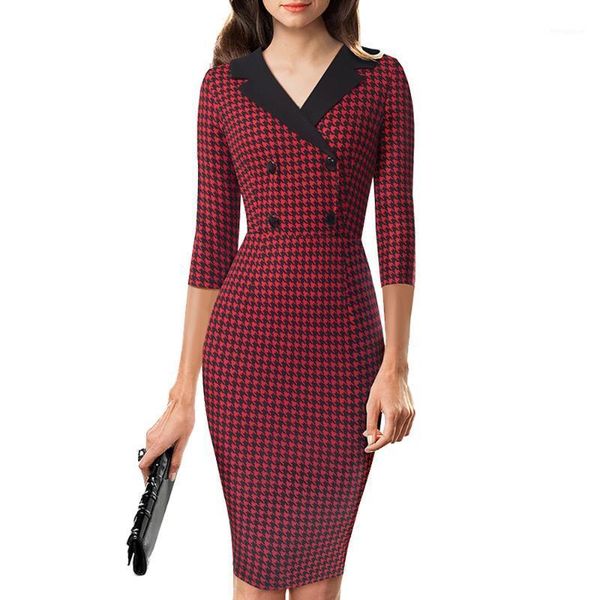 vintage classic houndstooth charming pencil dress fashion chic button v neck dress eb5701, Black;gray
vintage classic houndstooth charming pencil dress fashion chic button v neck dress eb5701, Black;gray